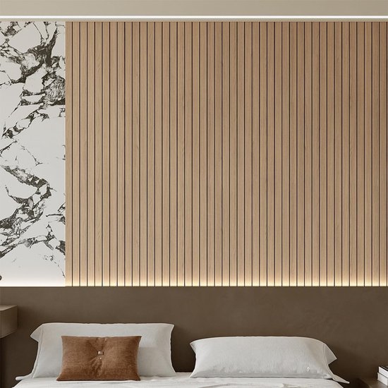 2 Pack Peel and Stick Oak Wood Slat Feature Wall Panels 300x40cm Each | DIY TV Headboard PVC Decor Wall Liner for Interior Wall & Ceiling Makeover(1037B-18)