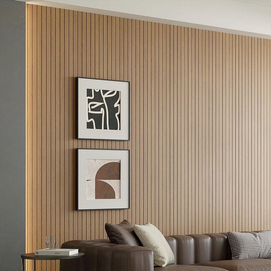 2 Pack Peel and Stick Oak Wood Slat Feature Wall Panels 300x40cm Each | DIY TV Headboard PVC Decor Wall Liner for Interior Wall & Ceiling Makeover(1037B-18)