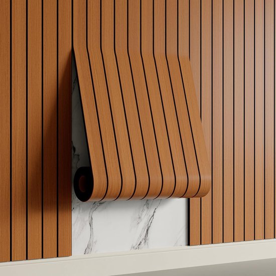 2 Pack Peel and Stick Oak Wood Slat Feature Wall Panels 300x40cm Each | DIY TV Headboard PVC Decor Wall Liner for Interior Wall & Ceiling Makeover(KC-53881)