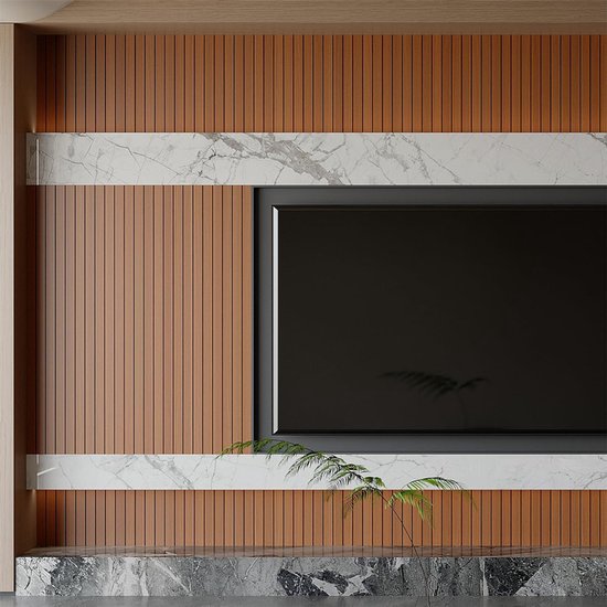 2 Pack Peel and Stick Oak Wood Slat Feature Wall Panels 300x40cm Each | DIY TV Headboard PVC Decor Wall Liner for Interior Wall & Ceiling Makeover(KC-53881)