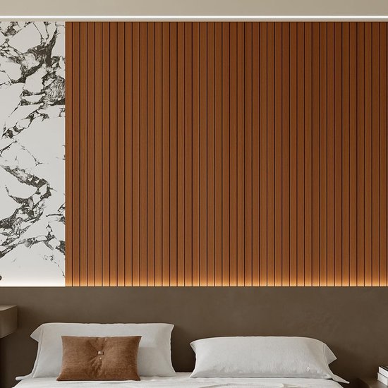 2 Pack Peel and Stick Oak Wood Slat Feature Wall Panels 300x40cm Each | DIY TV Headboard PVC Decor Wall Liner for Interior Wall & Ceiling Makeover(KC-53881)