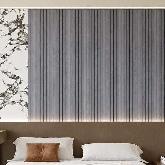 2 Pack Peel and Stick Oak Wood Slat Feature Wall Panels 300x40cm Each | DIY TV Headboard PVC Decor Wall Liner for Interior Wall & Ceiling Makeover(KC-1067D-19)