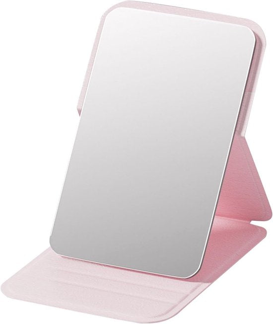 Frameless High Definition Makeup Mirror - Foldable Travel Mirror - Portable Makeup Mirror with Soft PU Leather Cover - Suitable for Bedroom, Bathroom & Travel(Pink)