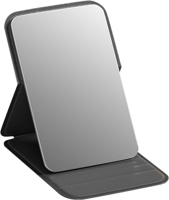 High Definition Frameless Makeup Mirror - Foldable Travel Mirror - Portable Makeup Mirror with Soft PU Leather Cover - Suitable for Bedroom, Bathroom & Travel(Black)