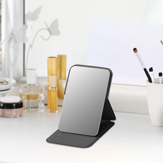 High Definition Frameless Makeup Mirror - Foldable Travel Mirror - Portable Makeup Mirror with Soft PU Leather Cover - Suitable for Bedroom, Bathroom & Travel(Black)