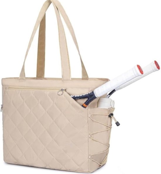 Tennis Bag – Extra Large Sports Bag with Shoe Compartment – Suitable for 2-4 Rackets – Waterproof and Lightweight – Unisex(Beige)