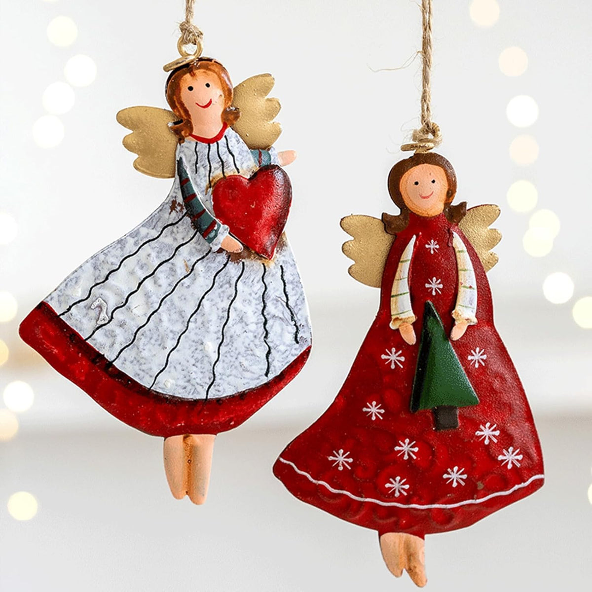 4 Pack Colourful Metal Angel Christmas Hanging Ornaments for Trees, Wreaths, Mantels and Festive Home Decoration