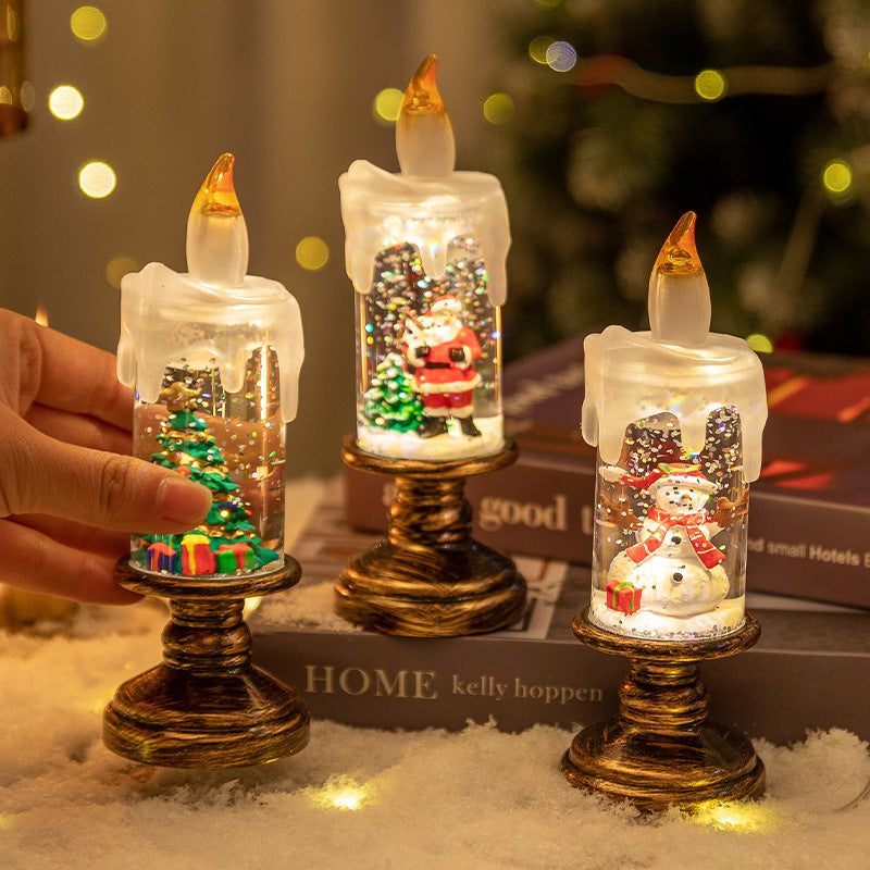 Battery Operated LED Snow Globe Candle with Rotating Glitter Water, Flameless Christmas Table Light for Holiday Home Decor, Santa Claus