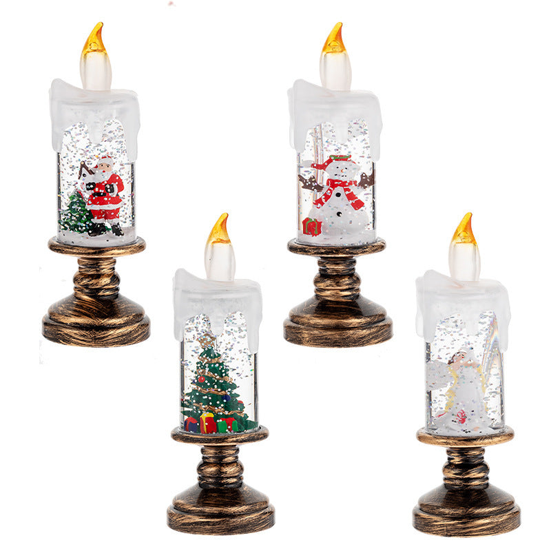 Battery Operated LED Snow Globe Candle with Rotating Glitter Water, Flameless Christmas Table Light for Holiday Home Decor, Snowman