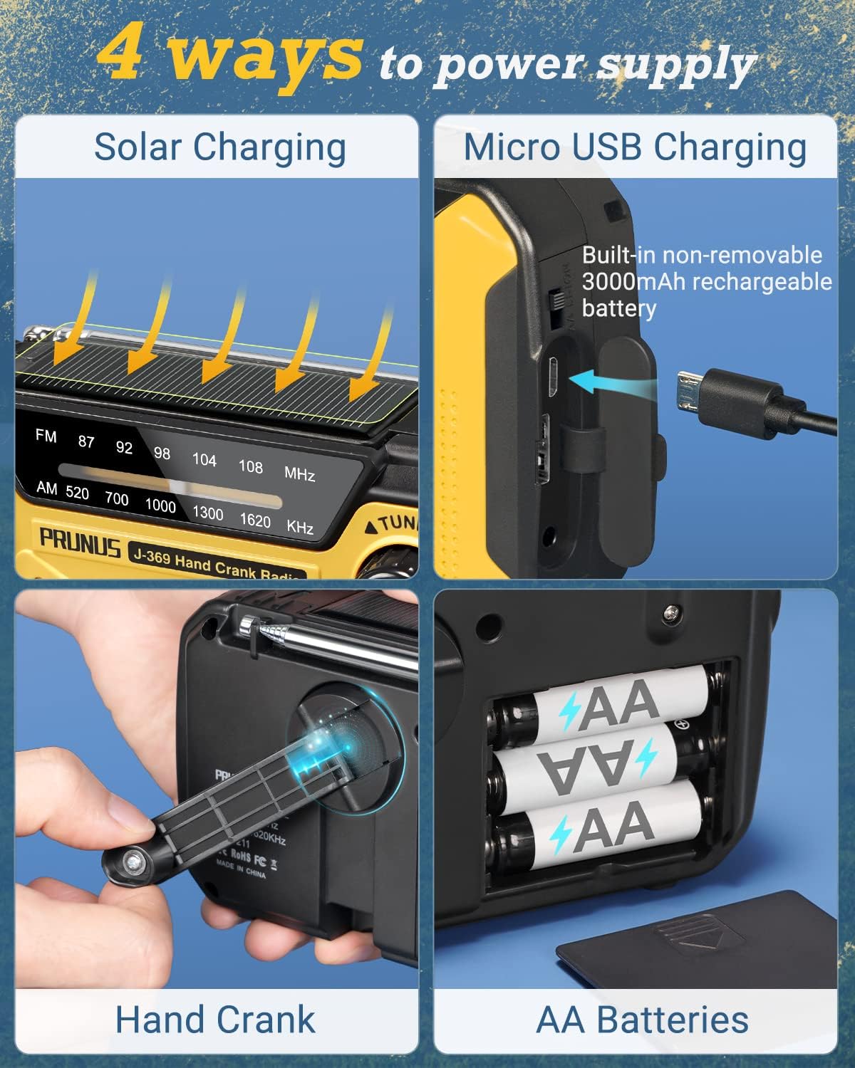 Emergency Radio Solar Wind-Up - Model 2025 - 2500 mAh Power Bank - AM/FM Radio with Flashlight & SOS - Emergency Kit for Camping & Power Outages - Gray