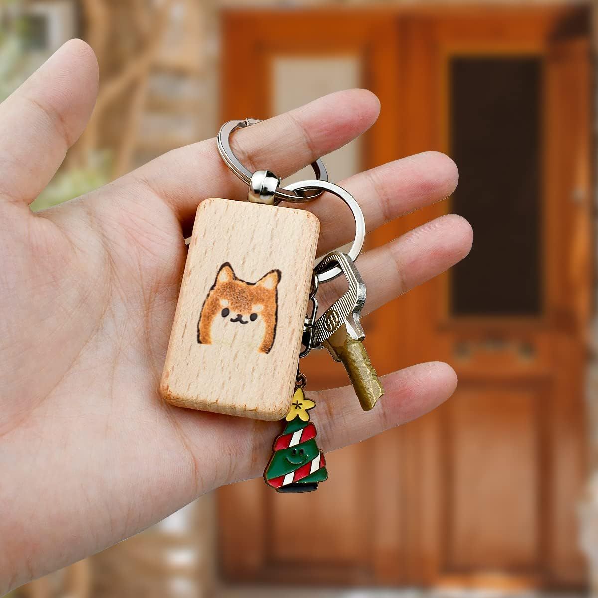 10 Pieces Unfinished Rectangle Wooden Keychains with Split Rings, Blank Wood Tags for Engraving, Painting, DIY Gifts and Crafts, 3 cm