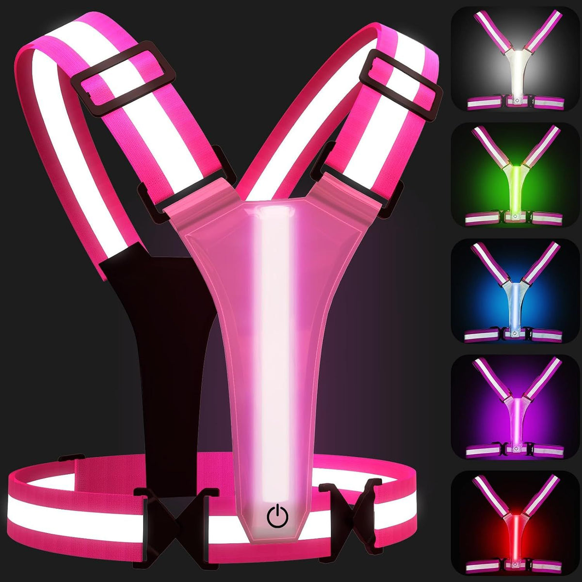 Rechargeable LED Reflective Running Vest, Adjustable High Visibility Safety Gear for Night Walking, Cycling, Jogging and Exercise, Pink