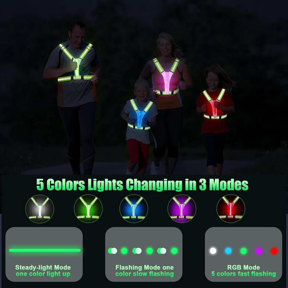 Rechargeable LED Reflective Running Vest, Adjustable High Visibility Gear for Night Walking, Cycling, Jogging and Exercise, Green and Pink