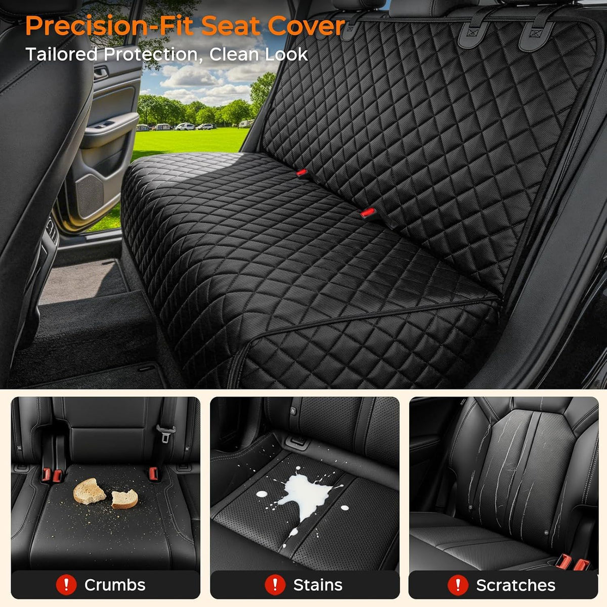 Dog Car Back Seat Cover, Waterproof Non-Slip 600D Oxford Rear Bench Protector for Mid-Size Cars and SUVs, Machine Washable, Black
