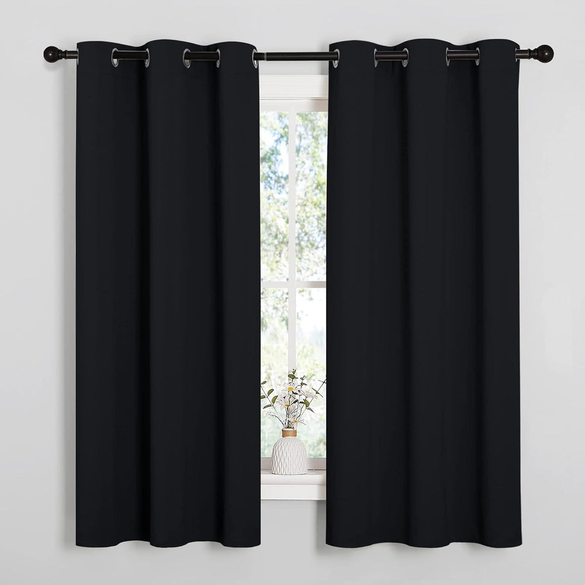 2 Pack Blackout Curtains for Bedroom, Thermal Insulated Grommet Drapes for Light Blocking, Noise Reduction and Kitchen Windows, Black, 106.7 x 160 cm