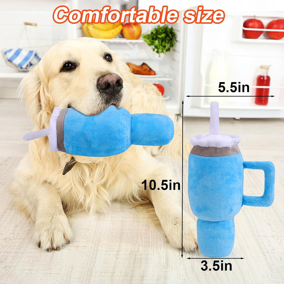 Squeaky Plush Dog Toy Tumbler, Durable Interactive Chew Toy for Small, Medium and Large Dogs, Soft Blue Cup Design for Playtime