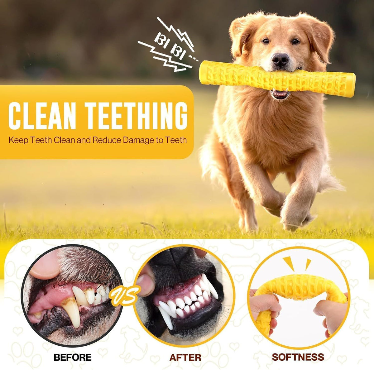 Dog Squeaky Toys Interactive Dog Toys for Aggressive Chewers Tough Rubber Chew Toys for Medium/Large Breed, Yellow