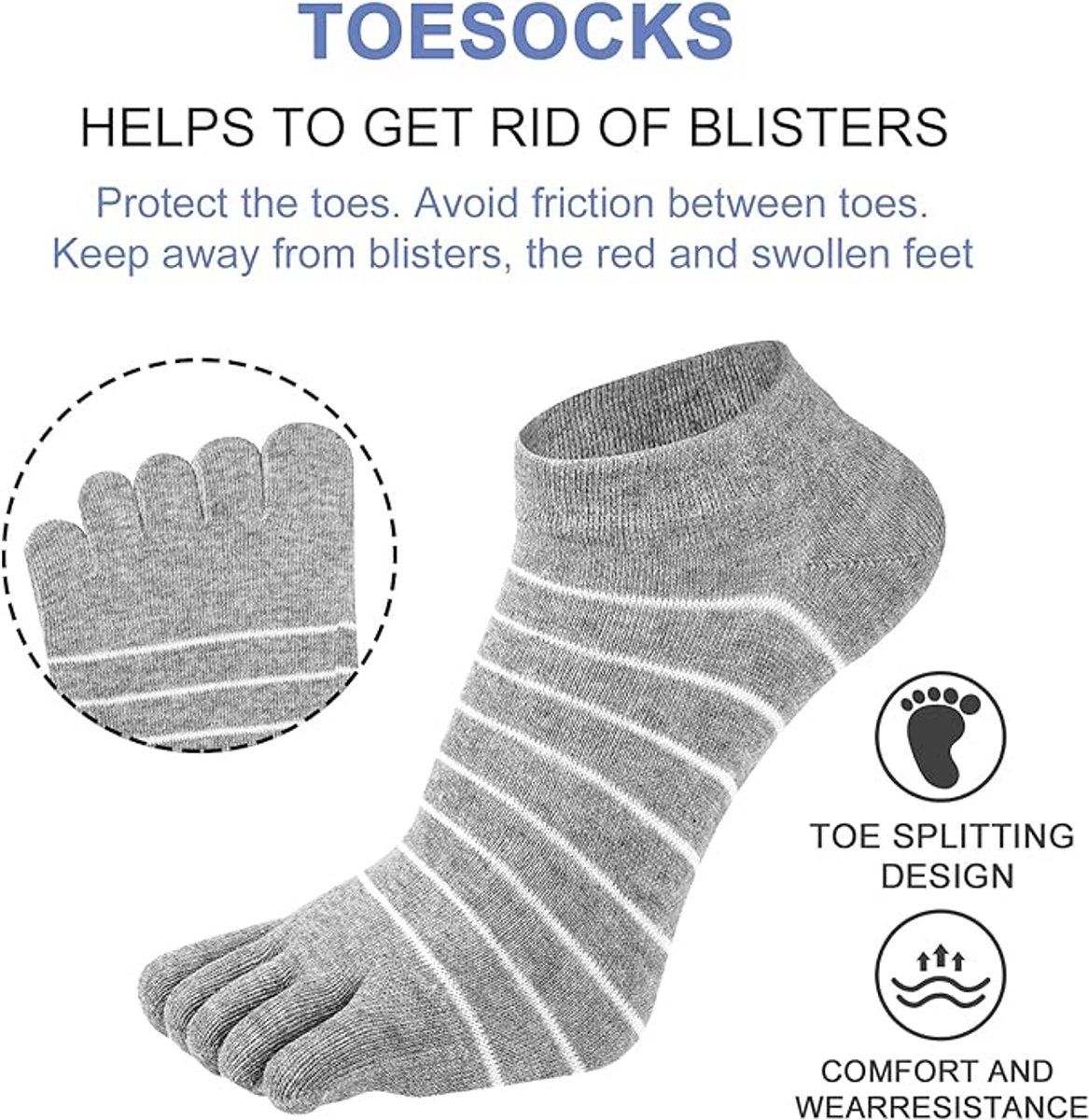 Women's Cotton Toe Socks 5 Pairs for Yoga Running, Five Finger Design Reduces Friction and Blisters, Breathable Moisture-Wicking Low-Cut Athletic Socks