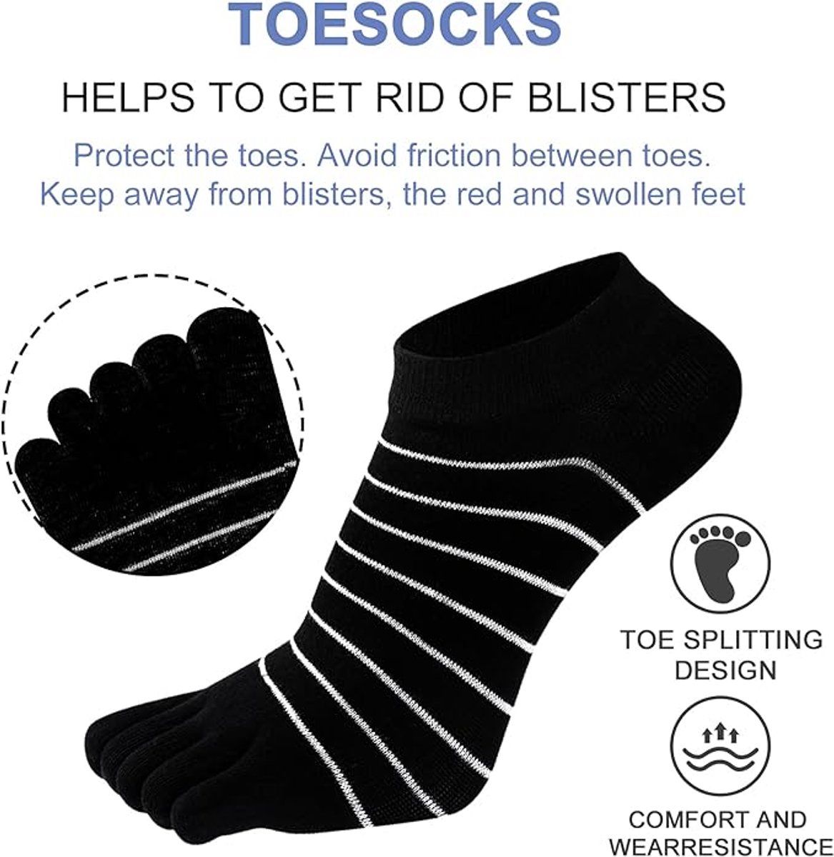 Women's Cotton Toe Socks 5 Pairs for Yoga and Running, Five Finger Separated Design Reduces Friction and Blisters, Breathable Low-Cut Athletic Socks
