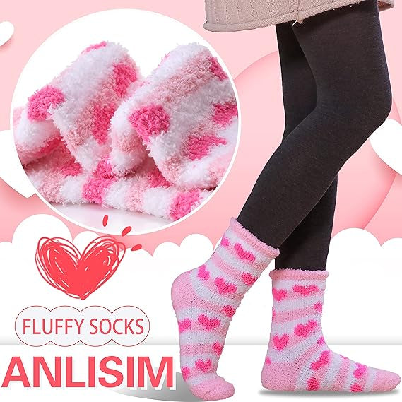 Pink Thick Plush Winter Socks 6 Pairs for Women, Cozy Fuzzy Warm Lining Soft Breathable Fit US 5-10, Perfect for Slipper Christmas and Outdoor Wear