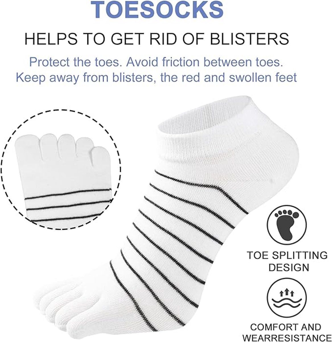 Women's Cotton Toe Socks 5 Pairs for Yoga Running, Five Finger Separated Design Reduces Friction Blisters, Breathable Moisture-Wicking Low-Cut Athletic Socks