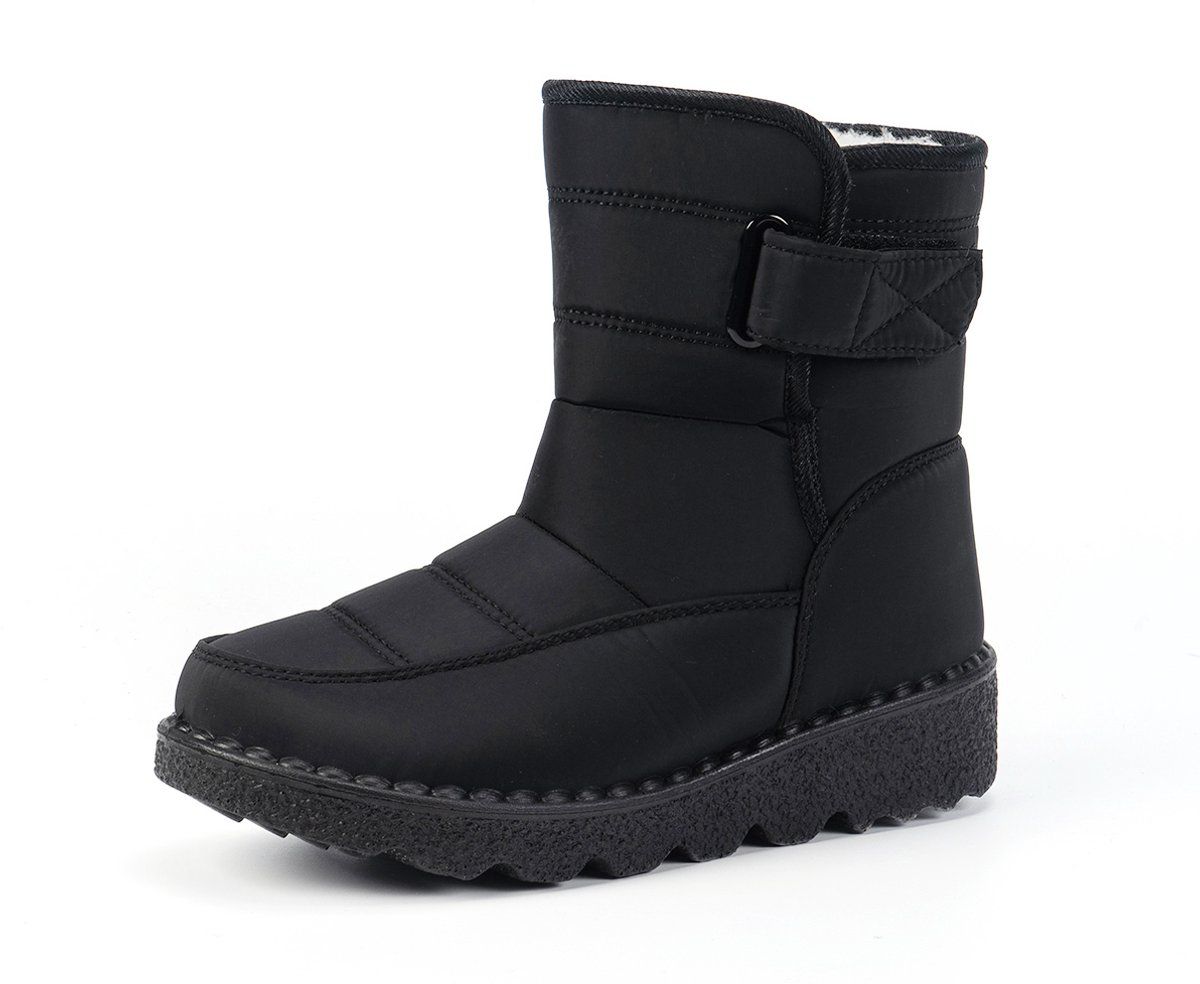 Women's Fleece-Lined Snow Boots, Waterproof Warm Winter Boots with Non-Slip Sole for Cold Weather Outdoor Walking, Size 37, Black