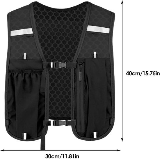 Lightweight Reflective Running Vest with Phone Holder, Adjustable Straps for Cycling and Marathons, Black