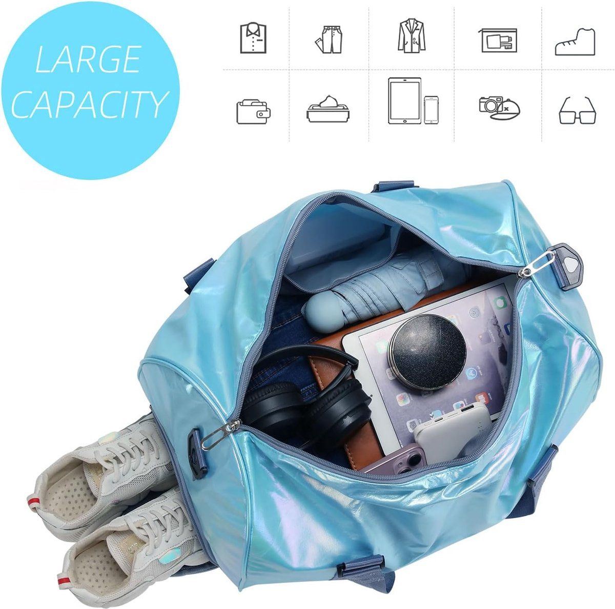 Women's Sports Bag, Girls' Sports Bag, Sports Bag with Shoe Compartment, Waterproof Sports Bag, Children's Dance Kit, Women's Weekend Bag, Blue