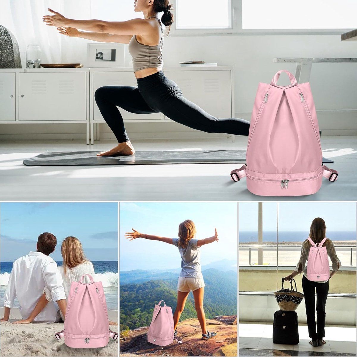 Gym Bag, Women's Sports Backpack, With Shoe Compartment, Separation of Wet and Dry Items, Portable Sports Bag, Resistant Quality, Pink