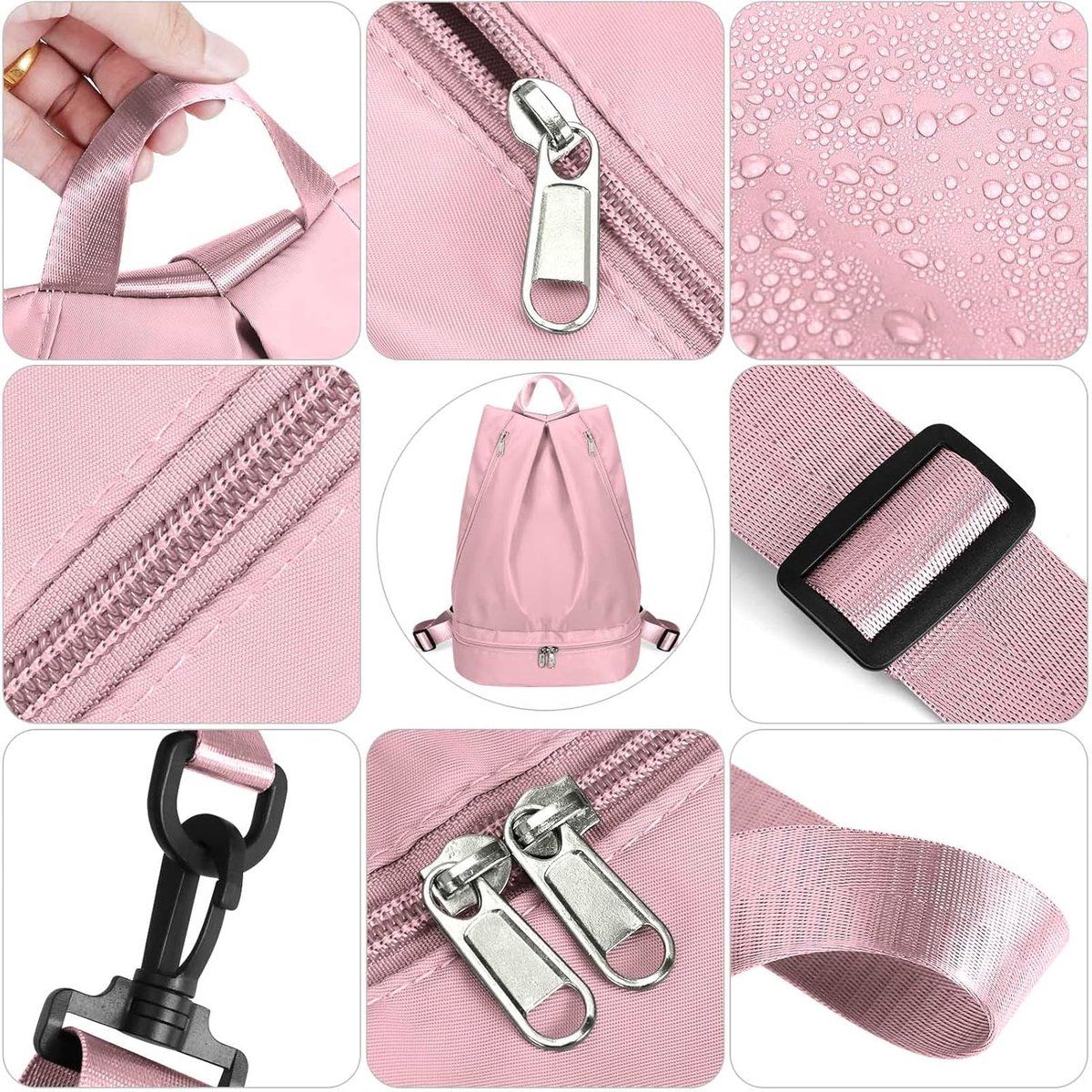 Gym Bag, Women's Sports Backpack, With Shoe Compartment, Separation of Wet and Dry Items, Portable Sports Bag, Resistant Quality, Pink