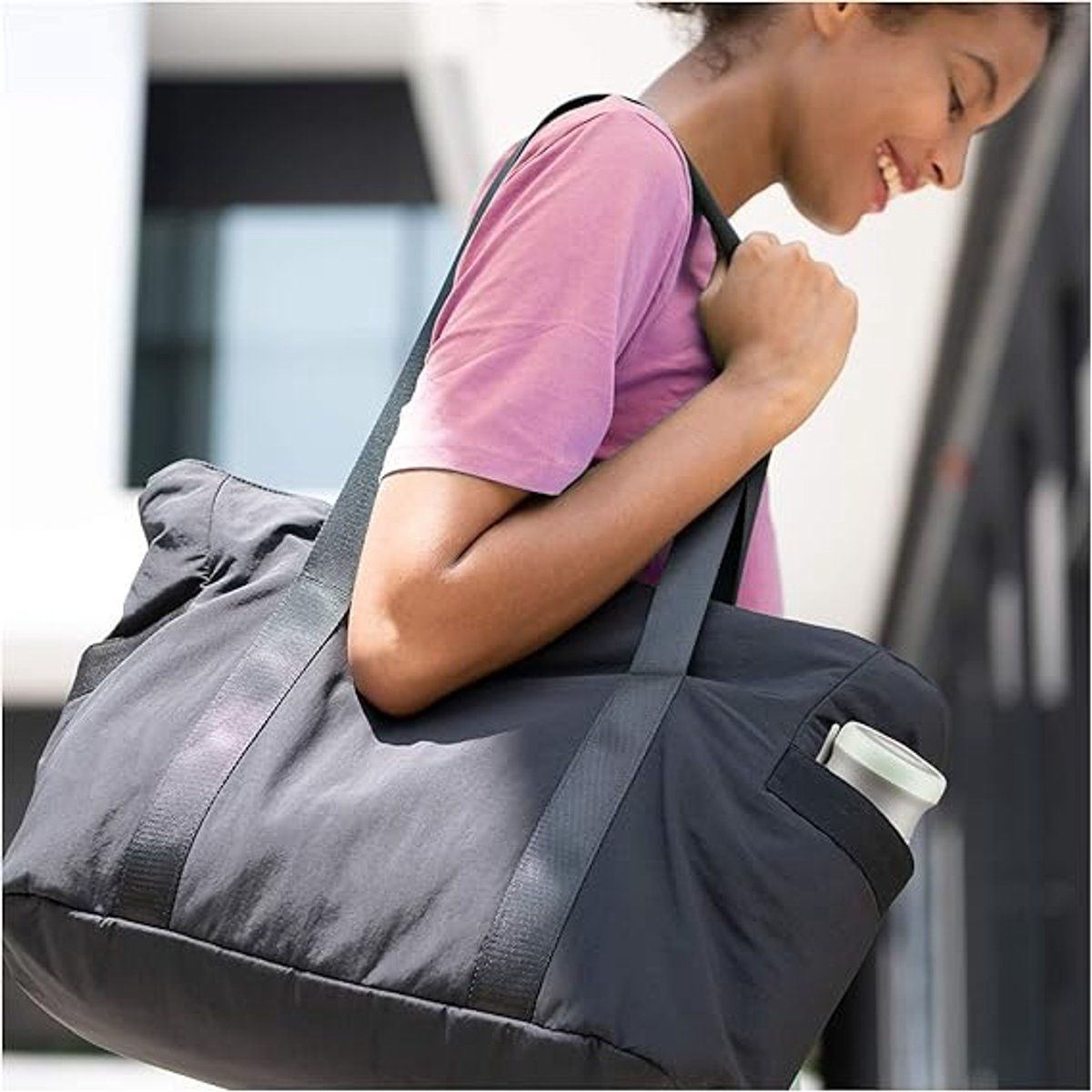 Women's Handbags, Women's Shopper Bag with Zipper, Large Shoulder Bag, Laptop Bag with Laptop Compartment, Women's Zipper Shopper, White