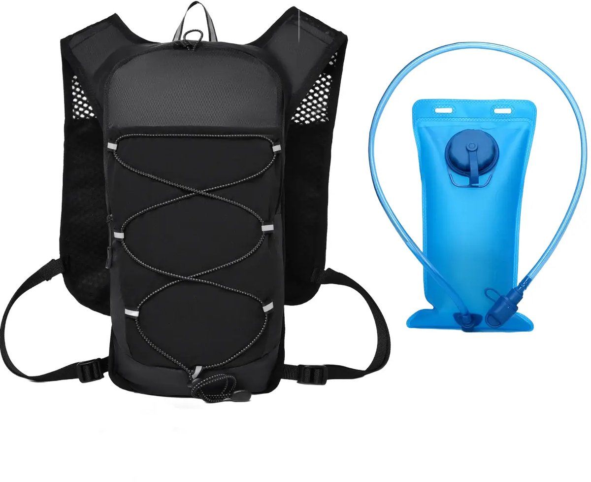 Womens Hydration Running Vest with Reflective Stripes, Breathable Backpack with 2 L Water Bladder for Walking and Cycling, Black