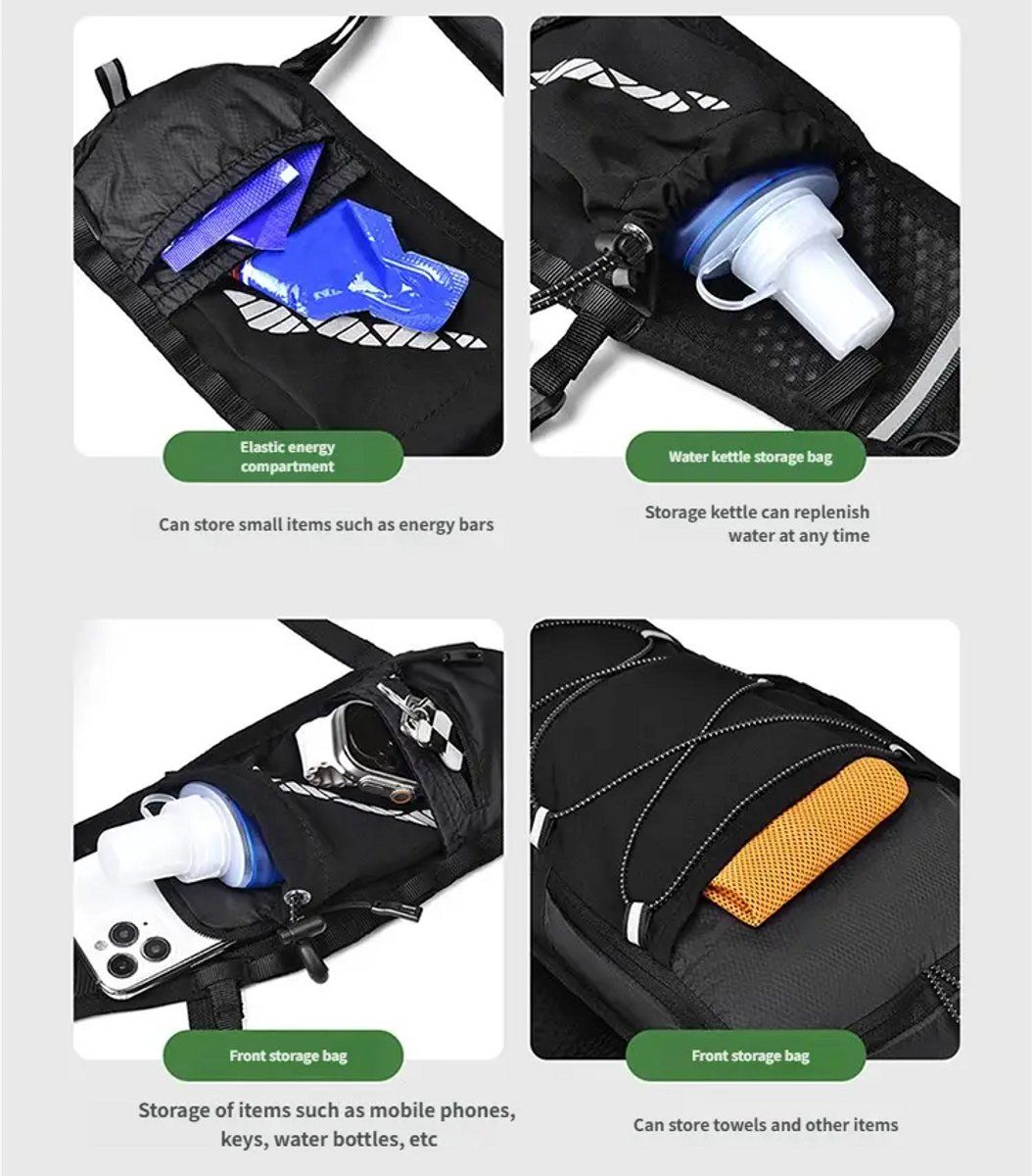 Womens Hydration Running Vest with Reflective Stripes, Breathable Backpack with 2 L Water Bladder for Walking and Cycling, Black