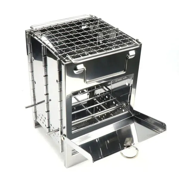 1 Piece Foldable Stainless Steel Charcoal BBQ Grill, Adjustable-Height Portable Camping Grill for Picnics and Outdoor Cooking