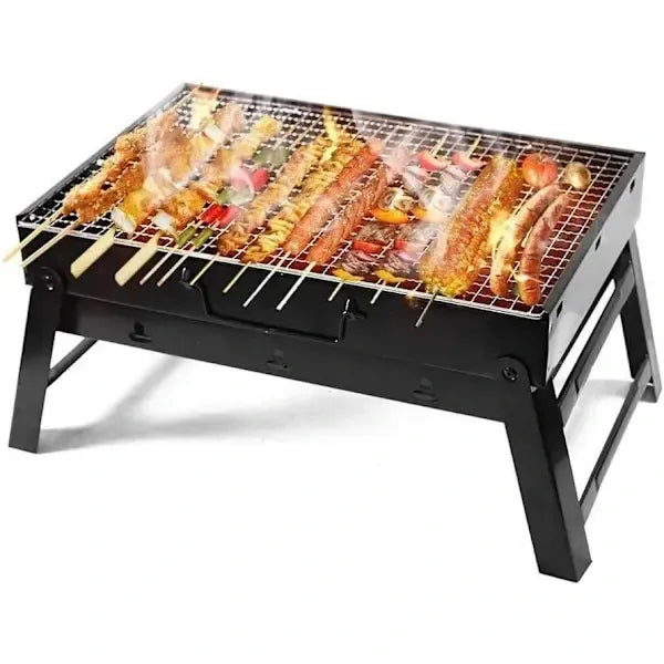 1 Piece Foldable Charcoal Grill with Carry Case, Heat-Resistant Portable BBQ for Camping, Hiking and Garden Use, Black, 35 cm