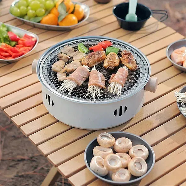 1 Piece Round Charcoal Grill Stove, Multifunctional Stainless Steel Portable BBQ for Outdoor Camping and Home Cooking, 28 cm