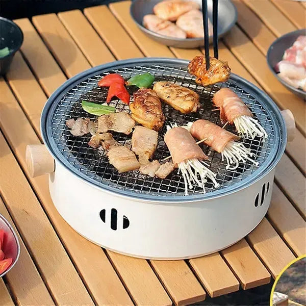 1 Piece Round Charcoal Grill Stove, Multifunctional Stainless Steel Portable BBQ for Outdoor Camping and Home Cooking, 28 cm