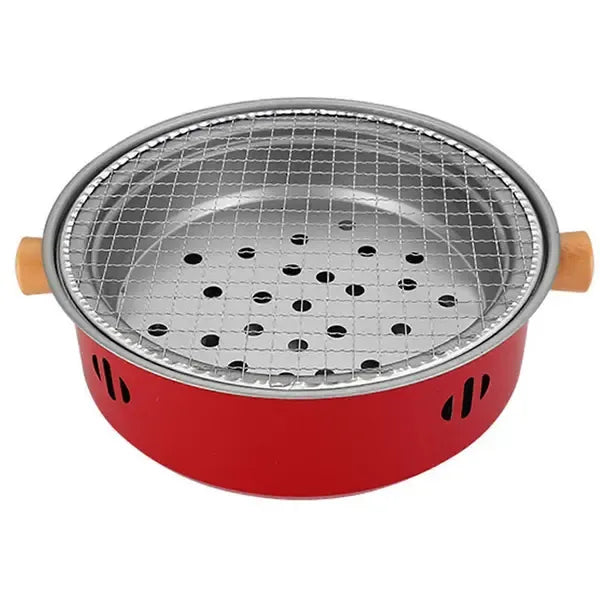 1 Piece Portable Charcoal Grill, Tabletop Iron BBQ with Removable Grate for Indoor Camping, Home Barbecues and Parties, Red