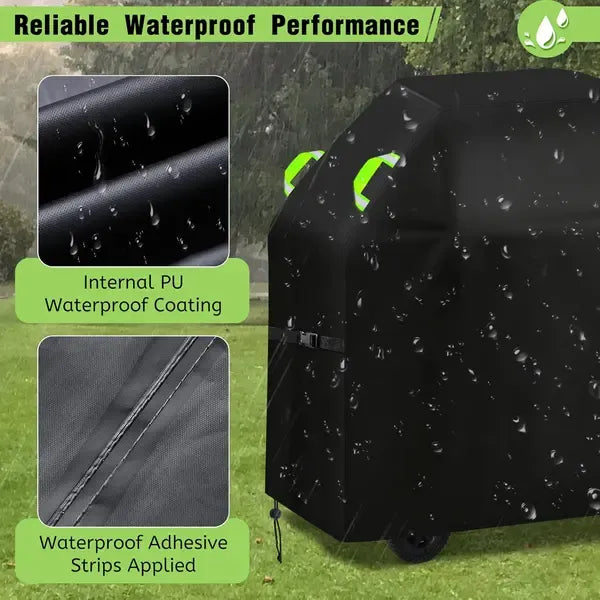 BBQ Grill Cover 420D Oxford Waterproof Windproof for Outdoor Gas and Charcoal Grills 145 x 60 x 120 cm Black