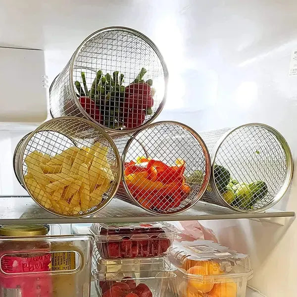 2 Pack Stainless Steel Rolling Grill Baskets with Hooks and Forks for Vegetables, Seafood, Camping and Home BBQ, Silver, 31 cm and 21 cm