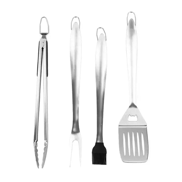 4 Piece Stainless Steel BBQ Grill Tool Set, Heavy Duty Rust Resistant Utensils for Camping, Outdoor Cooking and Backyard Parties