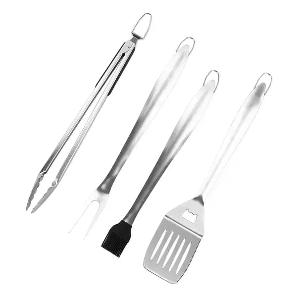 4 Piece Stainless Steel BBQ Grill Tool Set, Heavy Duty Rust Resistant Utensils for Camping, Outdoor Cooking and Backyard Parties