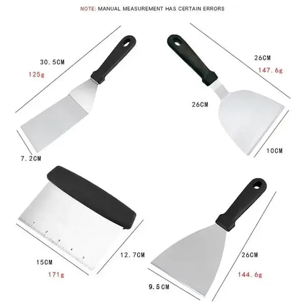 6 Piece Stainless Steel BBQ Griddle Spatula Set for Teppanyaki, Pancakes, Camping, Outdoor Grilling and Kitchen Cooking