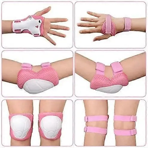 6 Piece Kids Protective Gear Set with Adjustable Knee Pads, Elbow Pads and Wrist Guards for Skating and Cycling, Pink, Ages 4-8