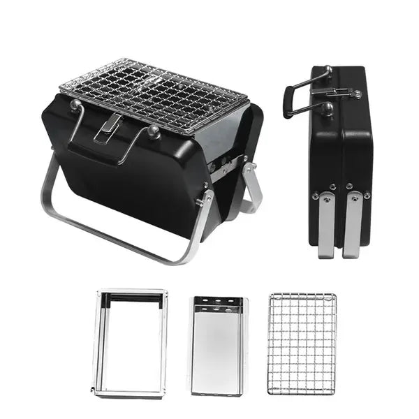 Portable Foldable Charcoal BBQ Grill with Compact Metal Frame and Cooking Grate for Camping, Picnics and Outdoor Cooking, Black