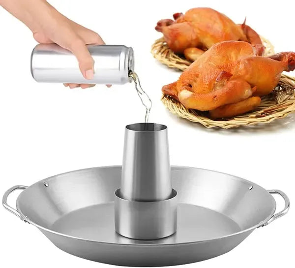 Vertical Beer Can Chicken Roaster Rack with Detachable Holder and Drip Tray for BBQ Grills and Ovens, Stainless Steel, 30 cm