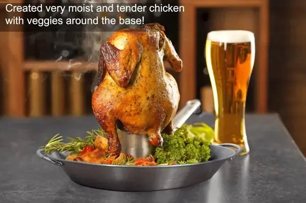 Vertical Beer Can Chicken Roaster Rack with Detachable Holder and Drip Tray for BBQ Grills and Ovens, Stainless Steel, 30 cm