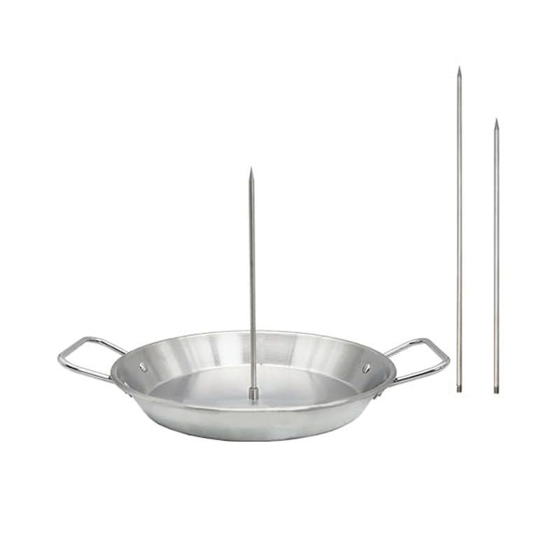 Vertical Stainless Steel Shawarma Skewer Rack with 3 Removable Spikes and Drip Pan for BBQ Roasting, Kebabs and Grilling, 23 cm