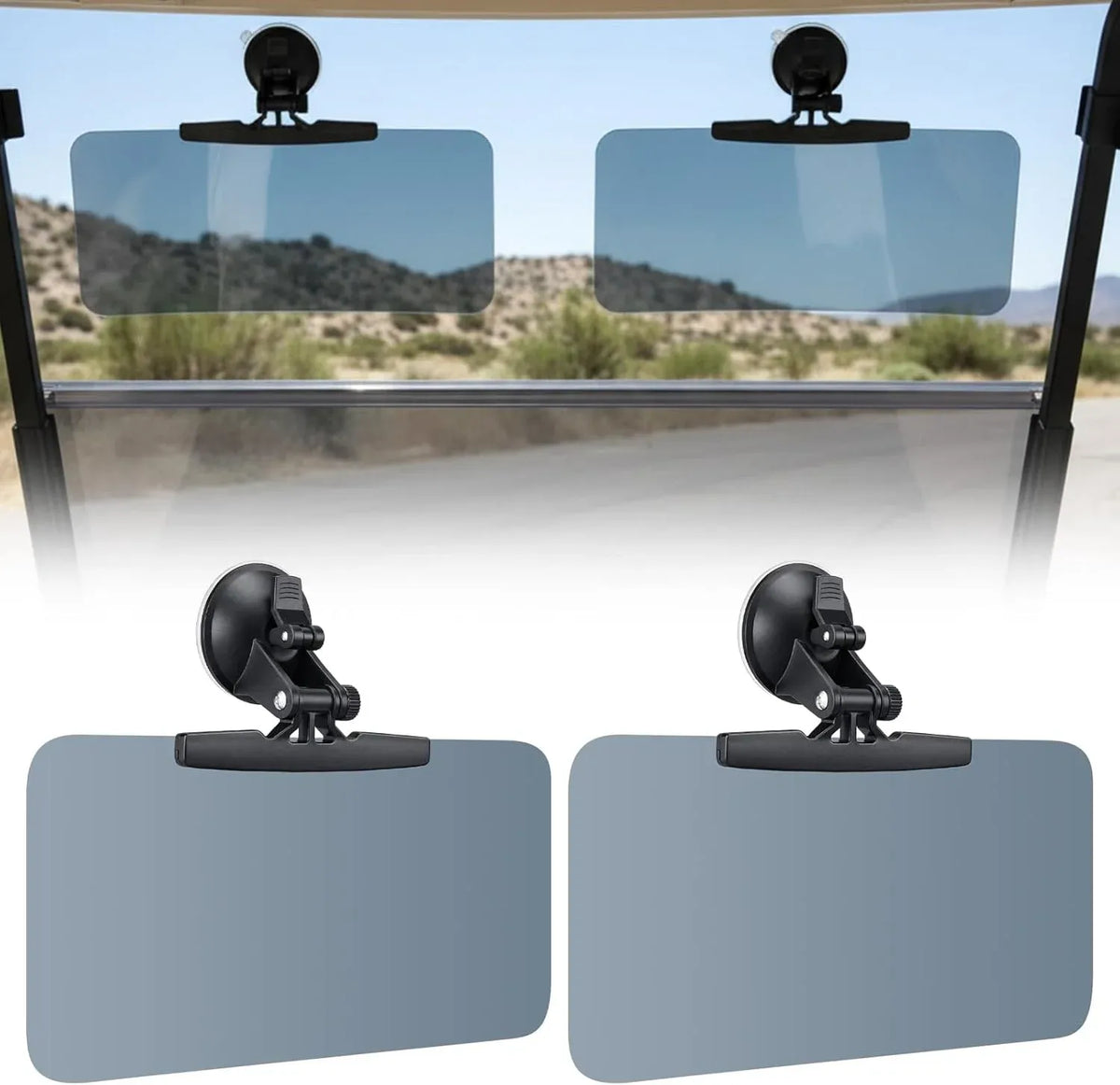 Golf Cart Sun Visor Set of 2, Anti Glare Acrylic Tinted Shield with UV Protection, Compatible with Roof Crossbars, Gray