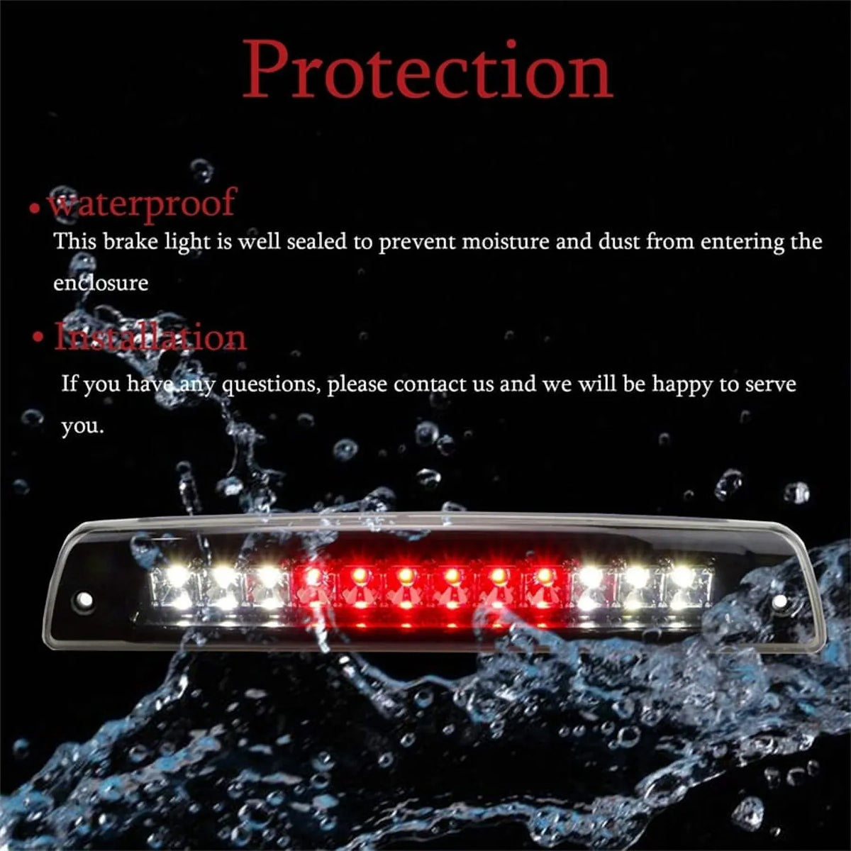 For Dodge 94-01 Ram 1500/2500/3500 Pickup 2-Rows 24 LEDs Third 3rd Tail Brake Light Lamp, Black, for Repair and Replacement Work